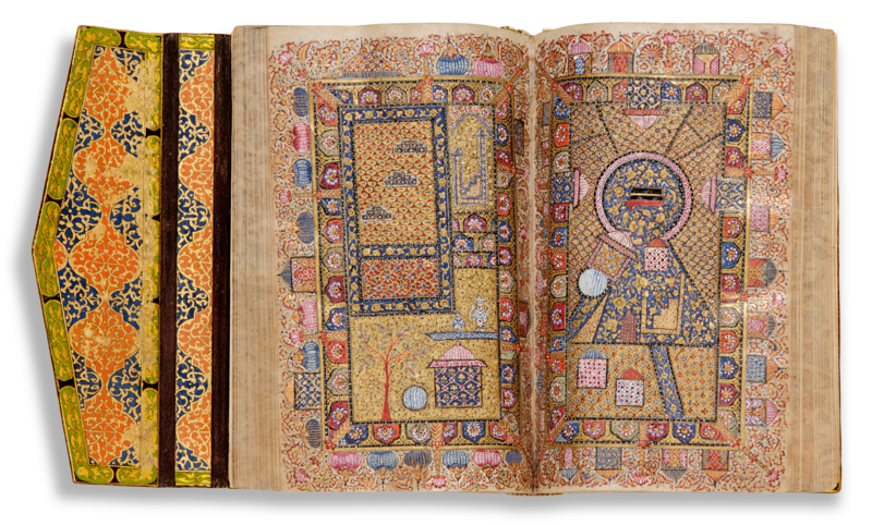Prayer Book (Dala’il Al-Khayrat), India, Probably Kashmir, November 1818 CE / Muharram 1233 AH, Lacquer binding; opaque watercolour, ink, and gold on paper, AKM278