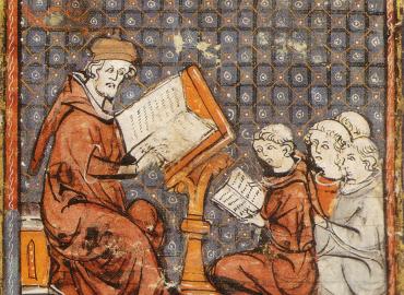 Medieval image of teacher and students