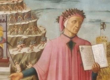 Dante holding an open book