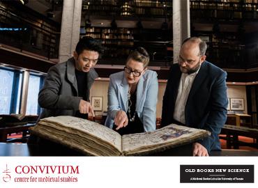 Three investigators browsing a manuscript