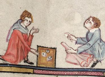 medieval illumination of figures playing a dice game