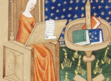 Royal woman writing at desk