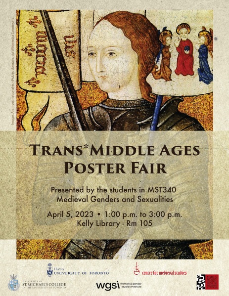 illustration of Joan of Arc with text reading: Trans Middle Ages Poster Fair